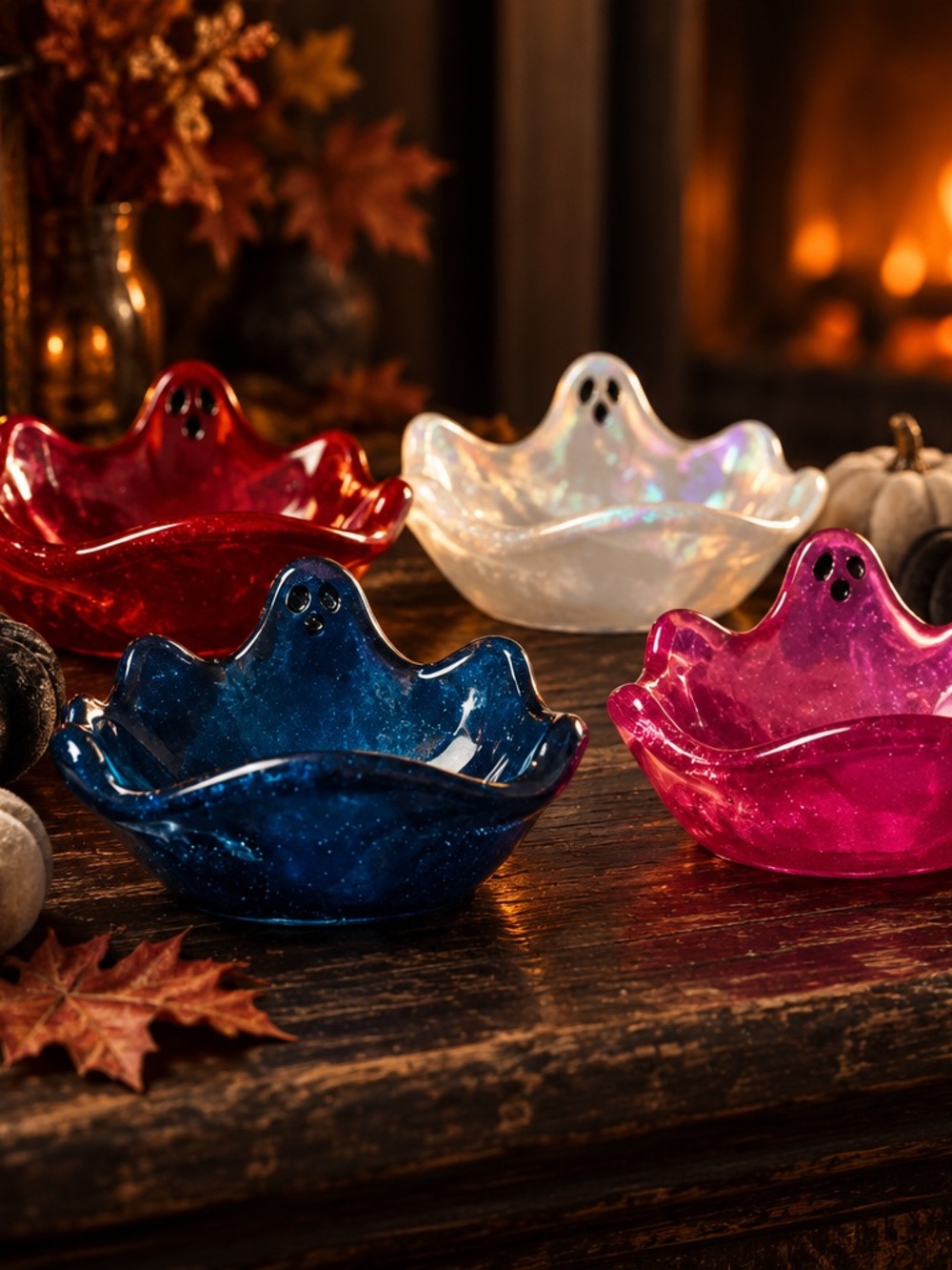 Glittery Ghost Candy Dishes - Colorful Glass Bowls